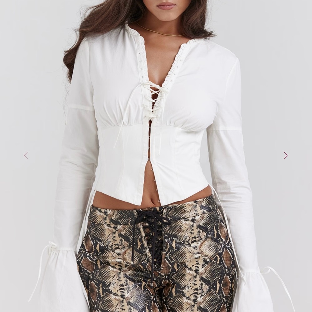 House of CB White Lace-Up Blouse